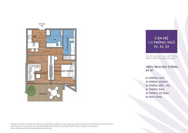 layout căn 1,5 ph&ograve;ng ngủ condotel ph&uacute; quốc