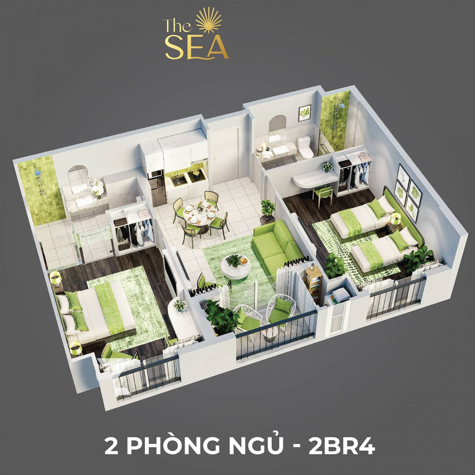 layout căn 2 ngủ hillside ph&uacute; quốc