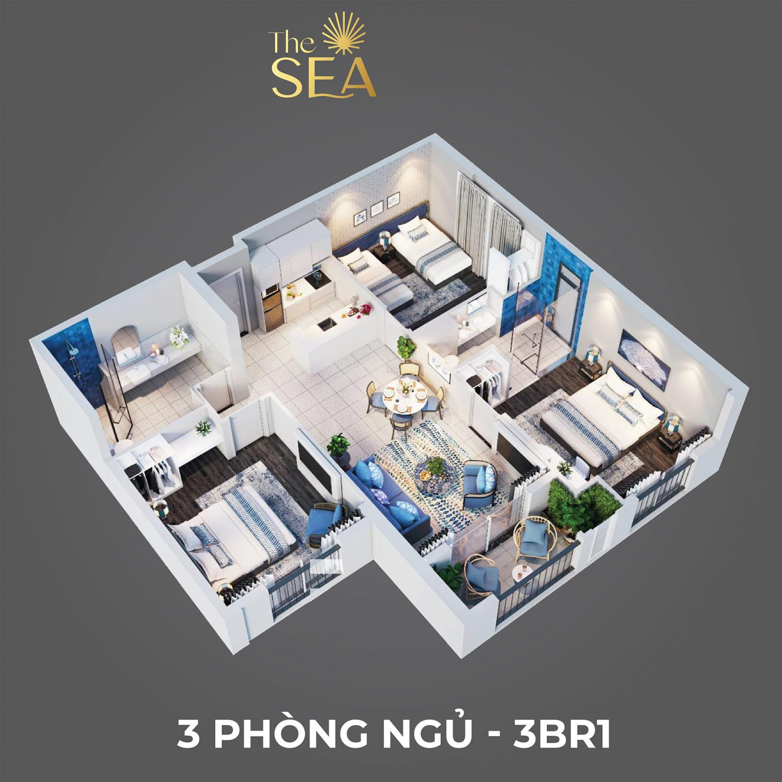 layout căn 3 ngủ hillside ph&uacute; quốc