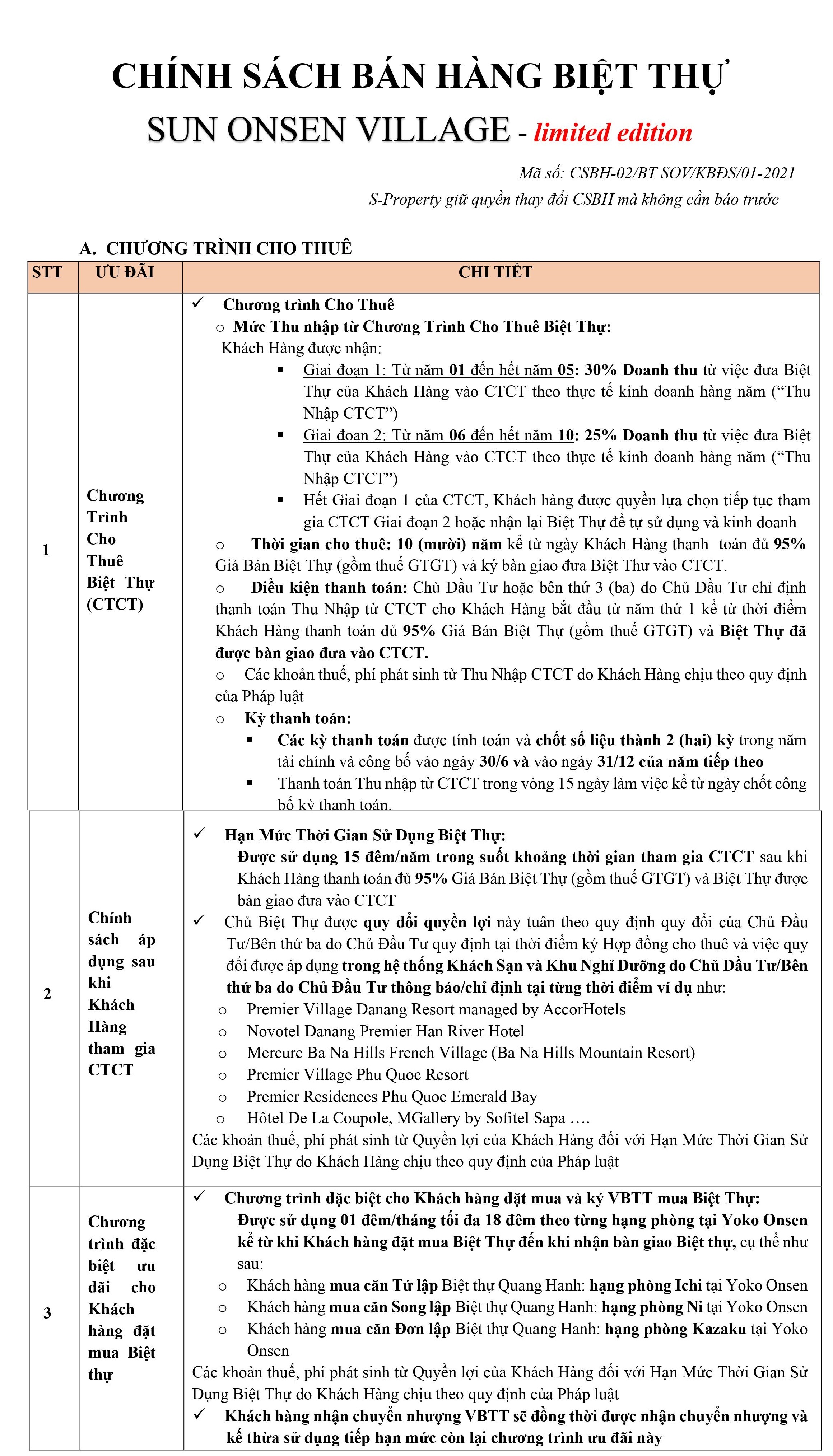 ch&iacute;nh s&aacute;ch b&aacute;n h&agrave;ng biệt thự sun onsen village
